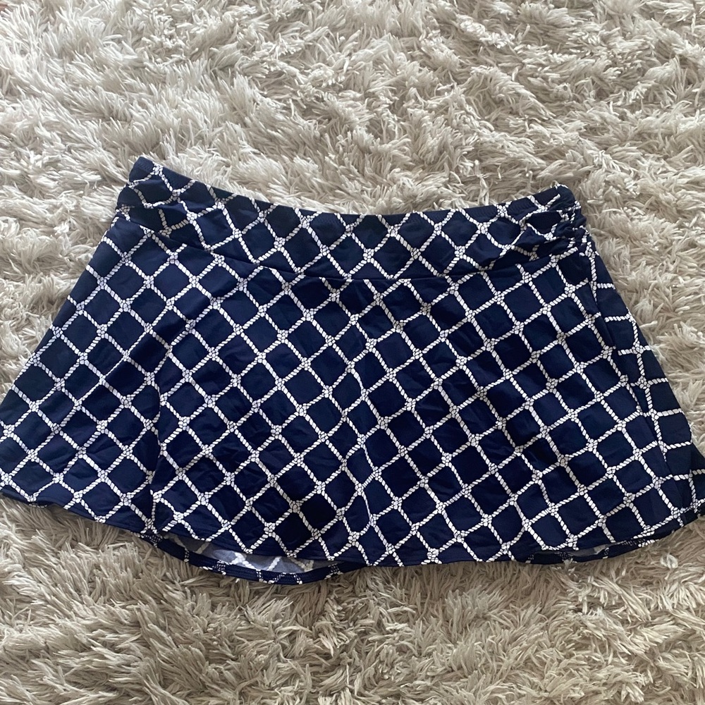Lands' End Navy and White Patterned Skirt